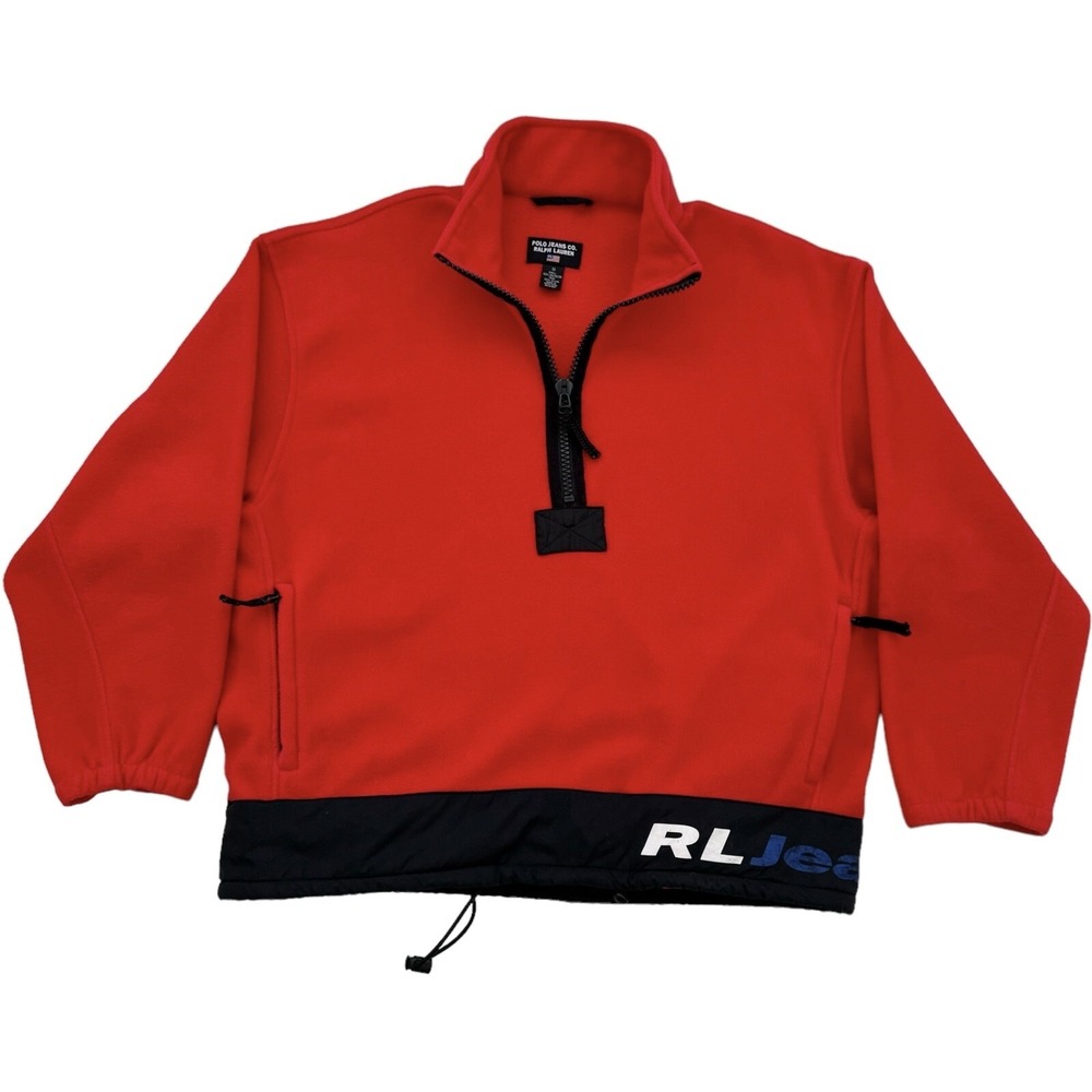Vintage Polo Jeans Co. Ralph Lauren Fleece Red Quarter Zip Pullover - Small